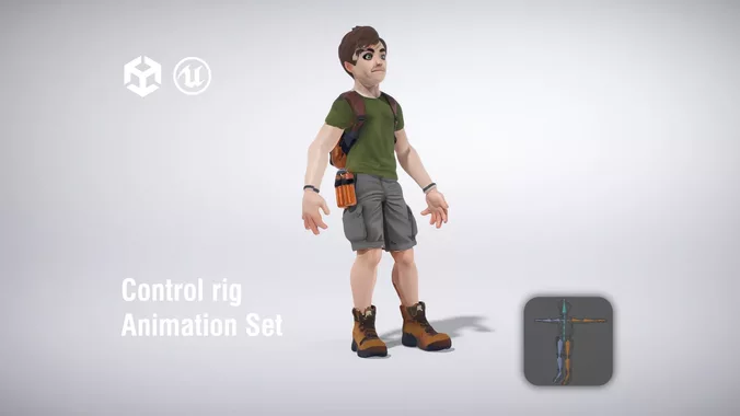 Adventurous Boy Scout with Backpack and Boots low poly 3d model