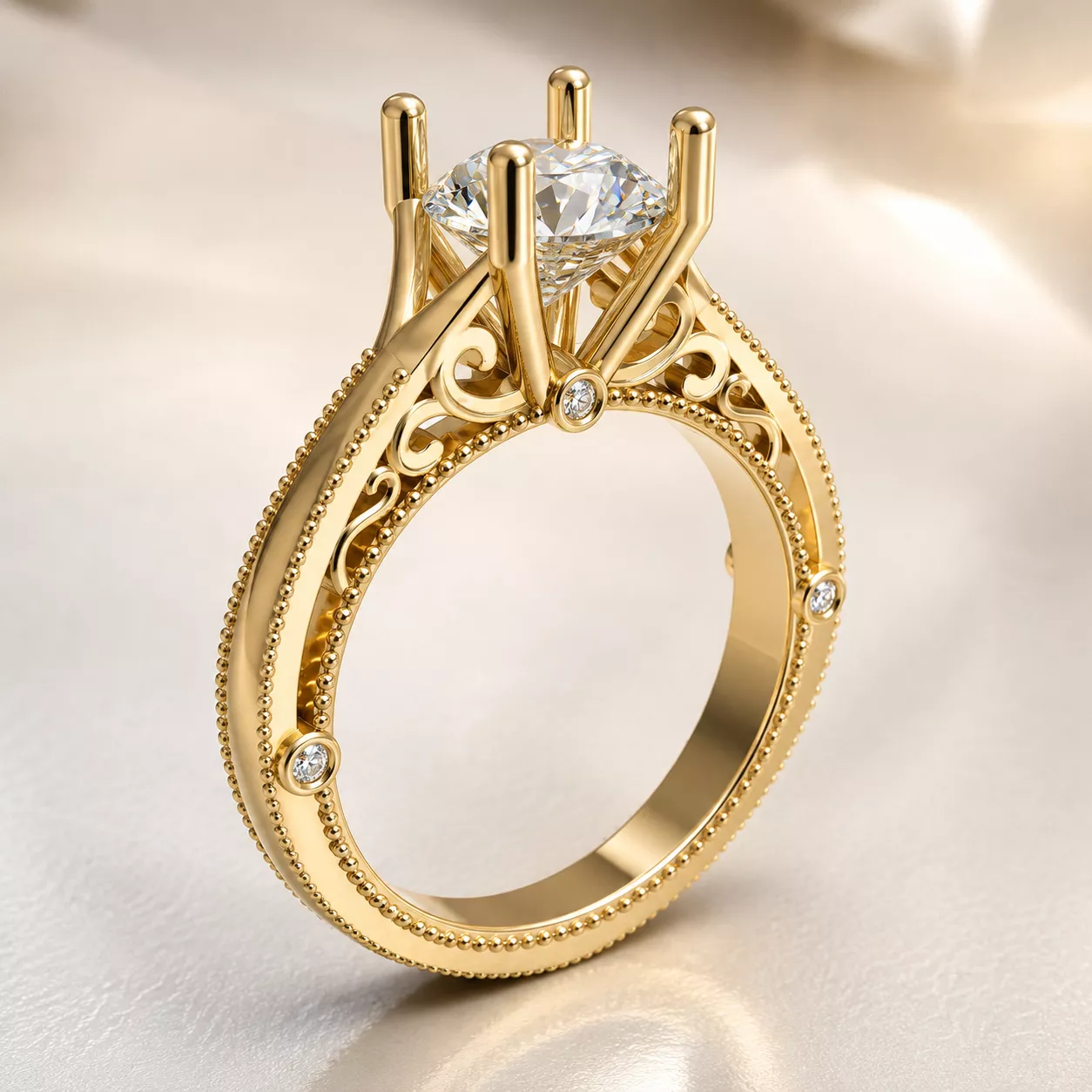 Round Center Stone Engagement Ring Free 3D print model