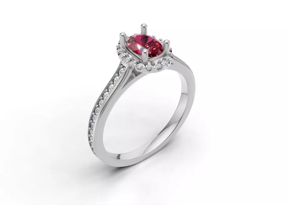 Oval Diamond Halo Engagement Ring with Pave Diamond Shank Free 3D print model