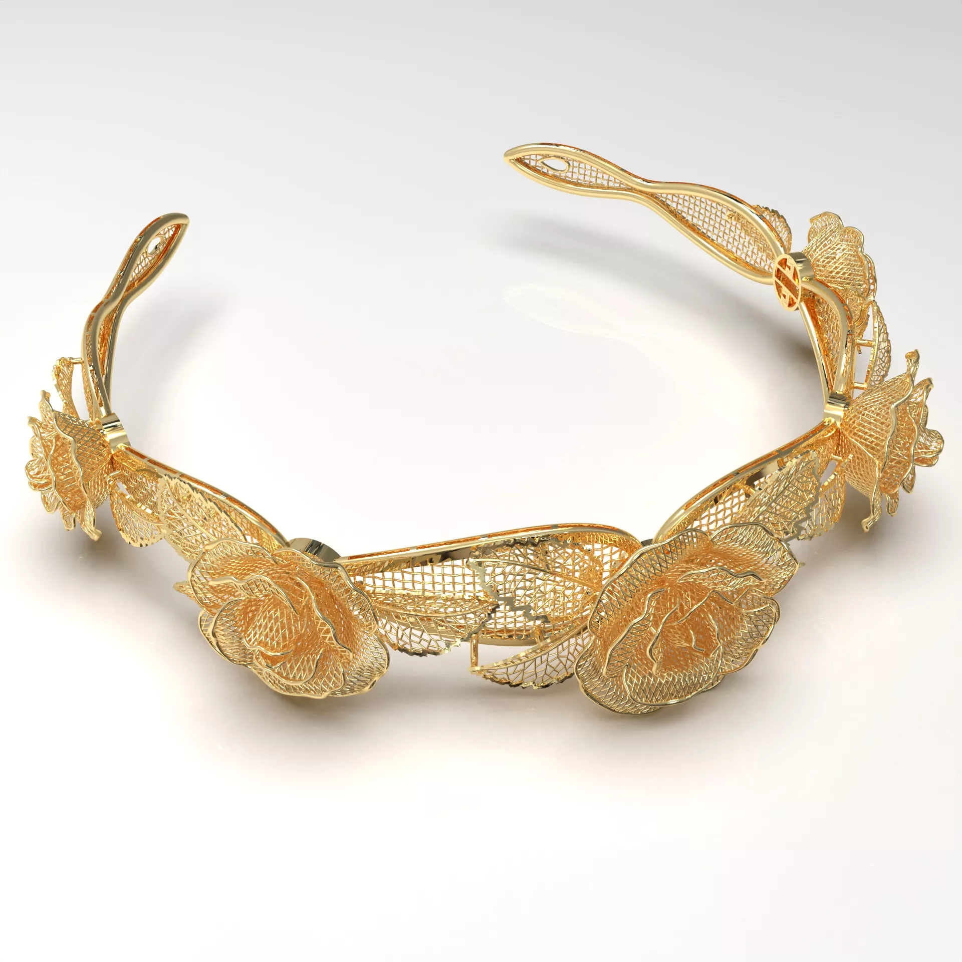 Gold Bridal Flower Tiara Crown Wedding Lace Jewelry 3D print model