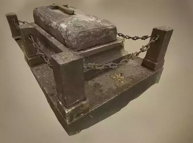 Scanned photorealistic old grave with chains Low-poly 3D model