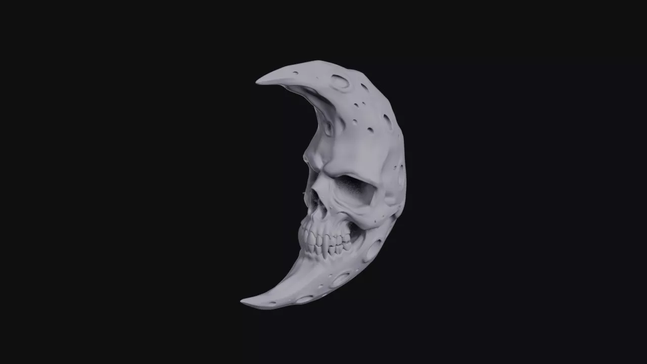 Crescent Horned Alien Skull 3D print model