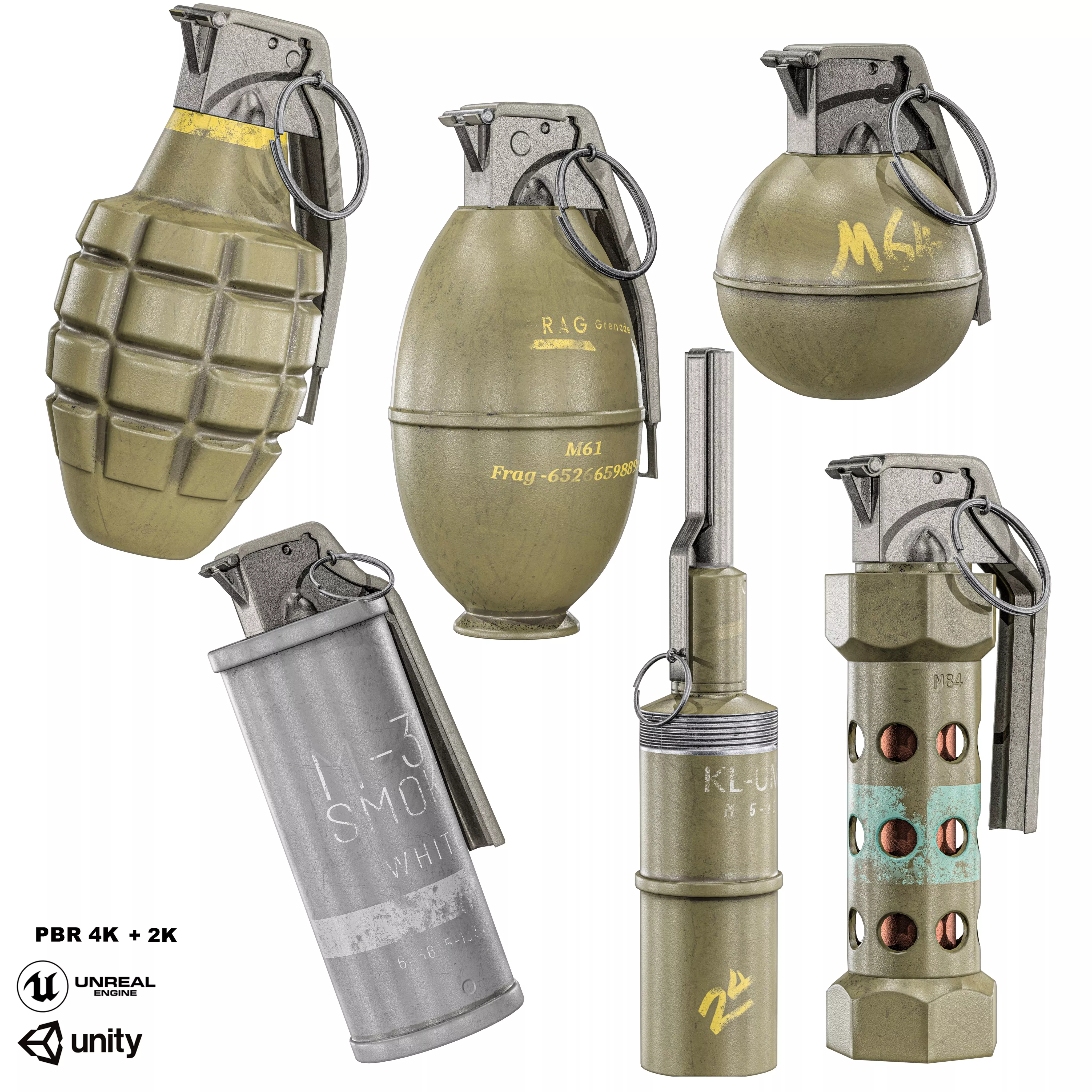 Military Hand Grenade Mega Collection Low-poly 3D model