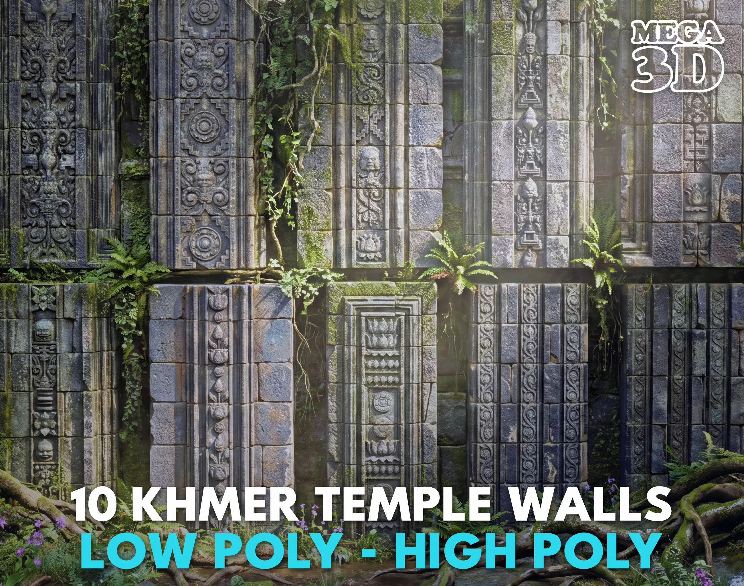 Khmer Temple Wall Modular 260823 Low-poly 3D model