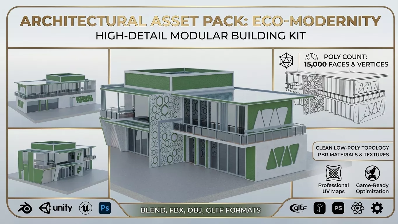 Modern Eco-Friendly Commercial Building 3D Model Low-poly 3D model