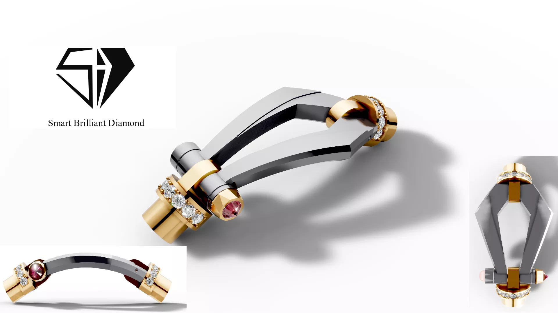 Luxury Diamond Ruby Gold Bracelet Geometric Jewelry 3D bg0087 3D print model