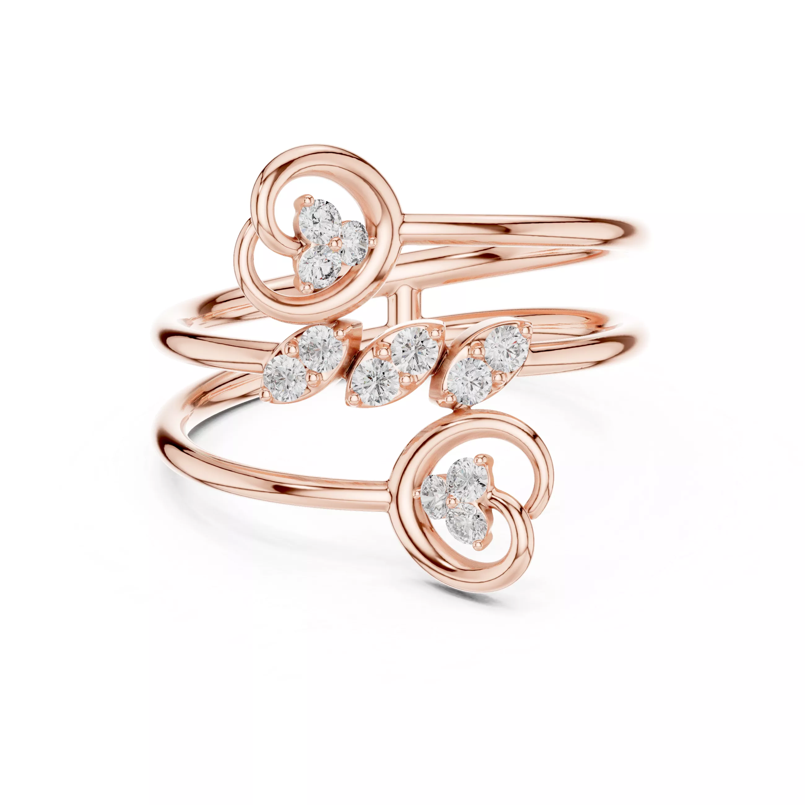 Modern Swirl Diamond Multi-Band Ring 3D print model