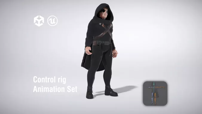 Mysterious Rogue with Cloak and Hidden Weapons low poly 3d model