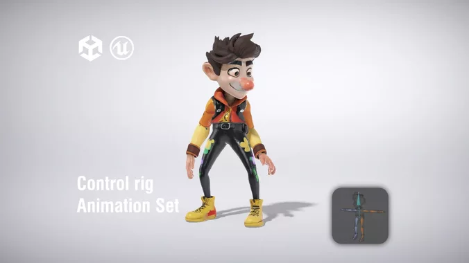 Playful Cartoon Character in Colorful Outfit low poly 3d model