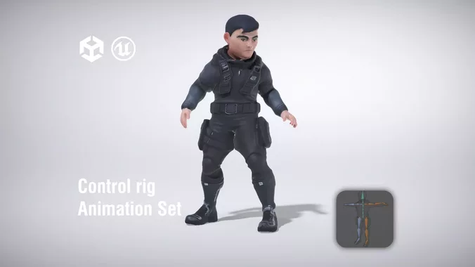 Tactical Soldier in Black Uniform with Gear low poly 3d model