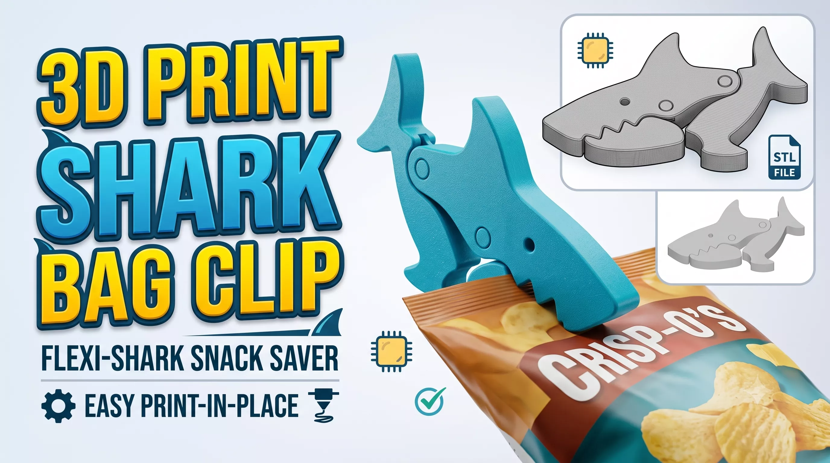 Bag Clip Shark with lock print in place 3D print model