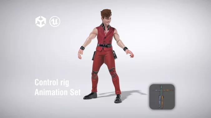 Stylish Male Character in Red Outfit low poly 3d model