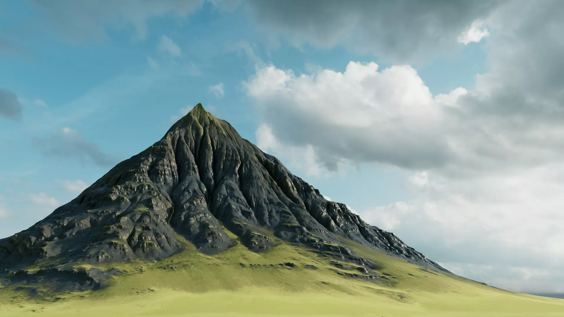 Volcanic cone topography and landform 3D model
