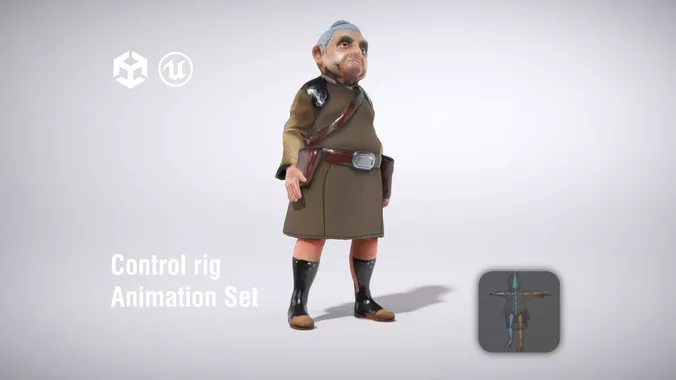 Elderly Monk with Robe and Belted Pouch low poly 3d model