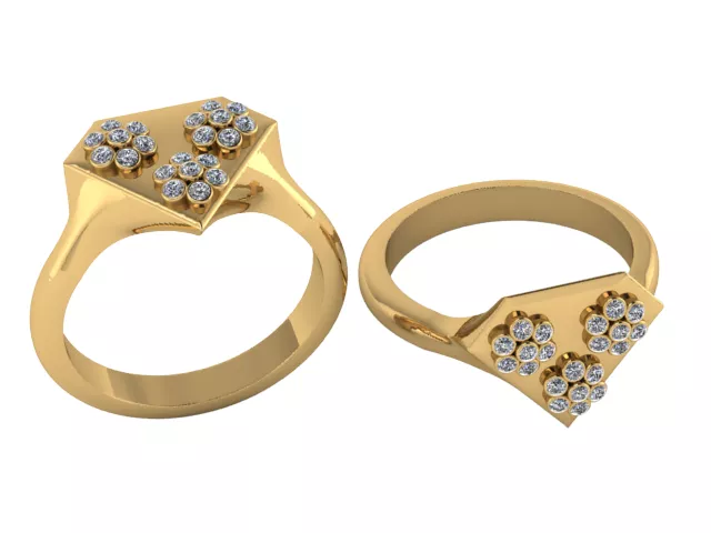 Triple Diamond Flower Gold Ring 3D print model