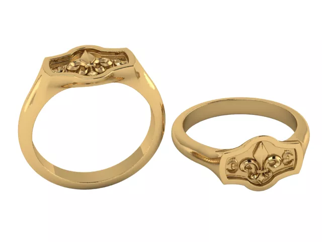 Fleur-de-Lis Gold Signet Ring 3D print model