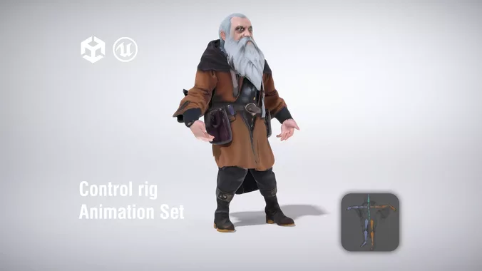 Wizard with a Long Beard and Robe low poly 3d model