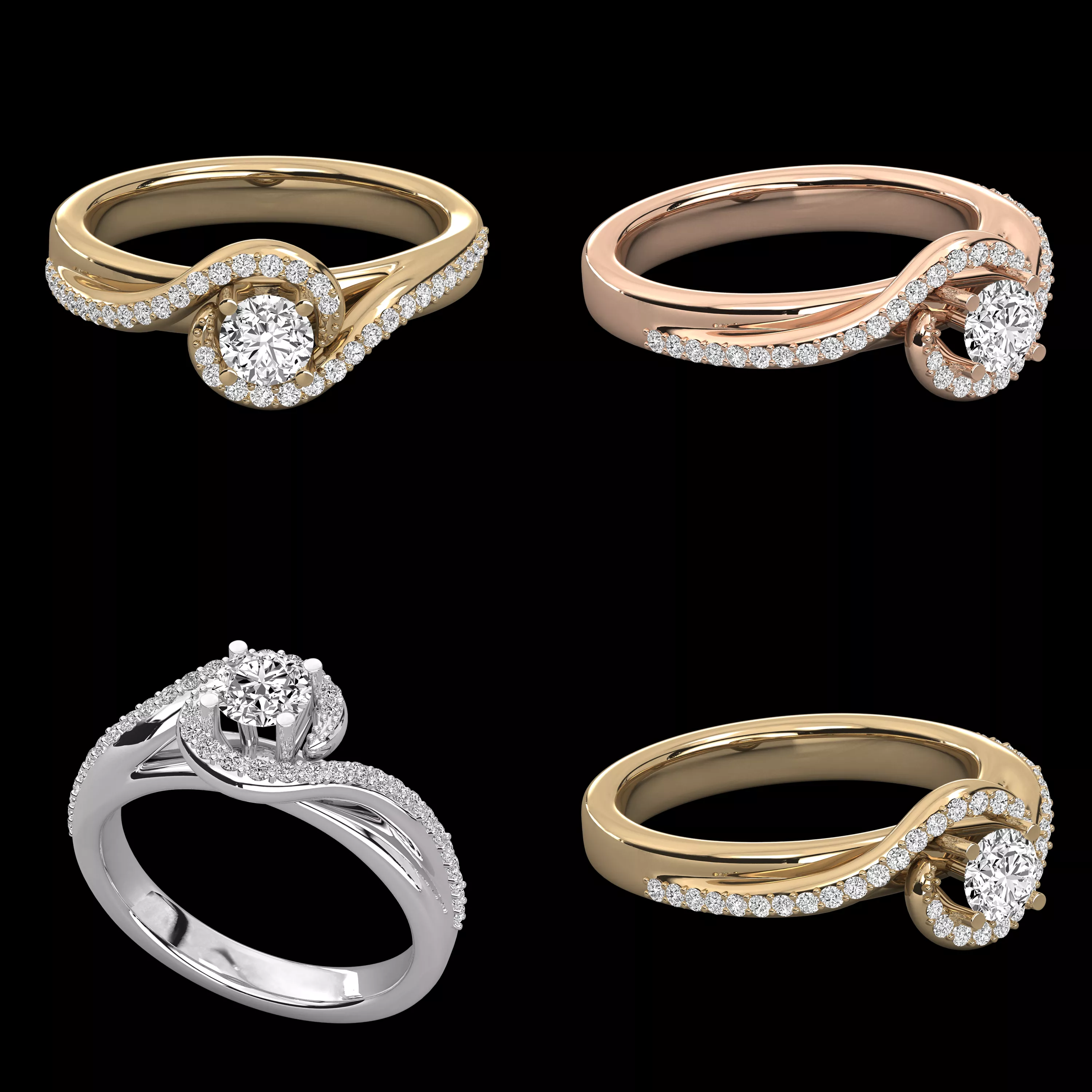 Elegant Halo Solitaire Diamond Jewelry CAD 3D Model Design 3D print model