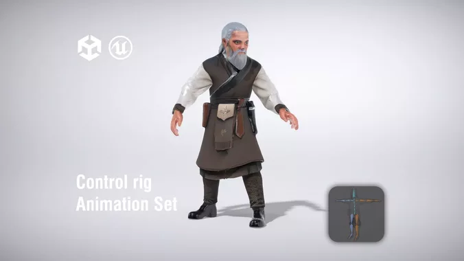 Elderly Sage in Traditional Robes with Accessories
