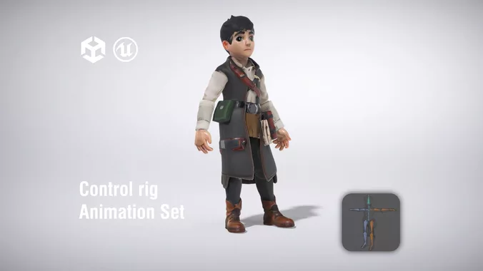 Young adventurer with a satchel and boots low poly 3d model