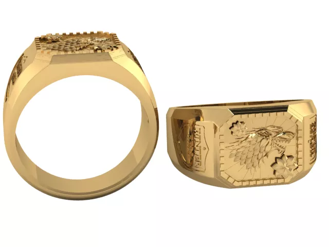 Direwolf Crest Gold Signet Ring 3D print model