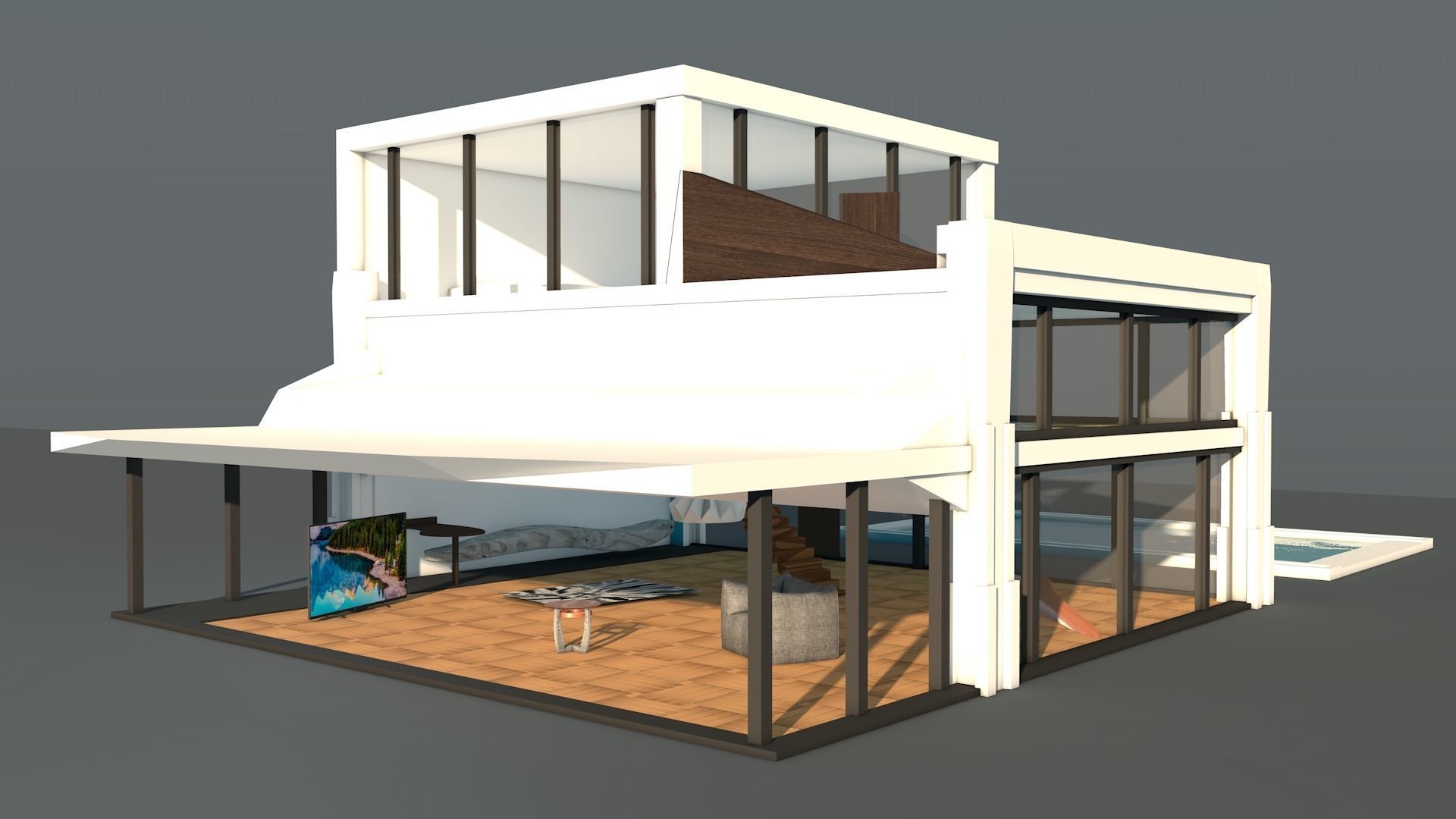 Realistic house modern with outdoor area Low-poly 3D model_2