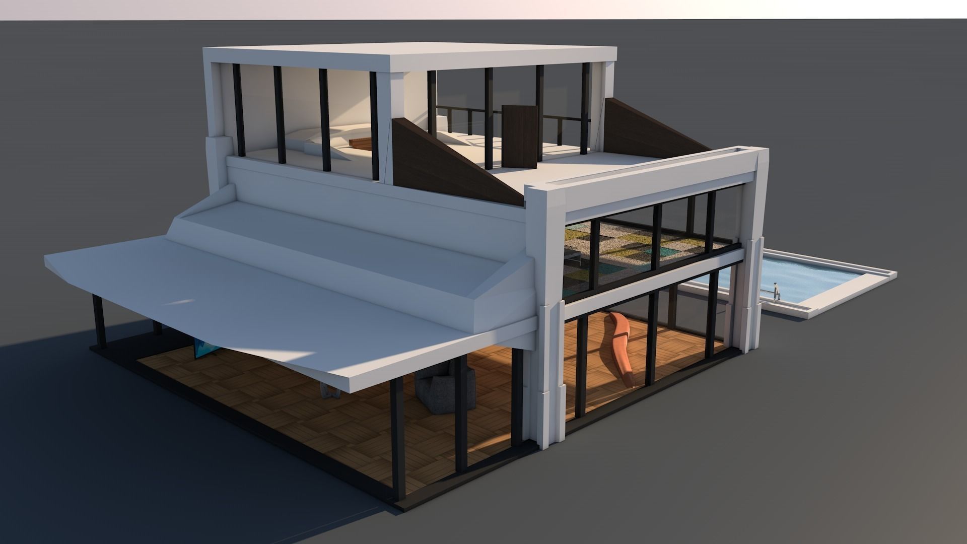 Realistic house modern with outdoor area Low-poly 3D model_3