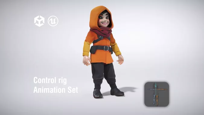 Playful Child in Orange Jacket with Scarf low poly 3d model