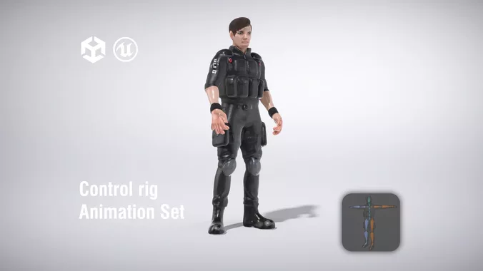 Tactical Soldier in Black Uniform with Gear low poly 3d model