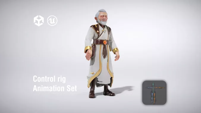 Elderly Scholar in Robes with Accessories low poly 3d model
