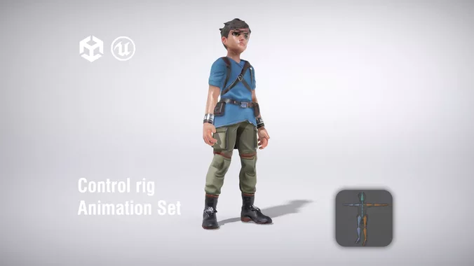 Adventurous Boy Character with Utility Gear low poly 3d model