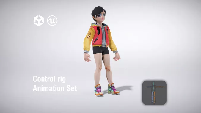 Stylish Young Character in Colorful Jacket and Sneakers
