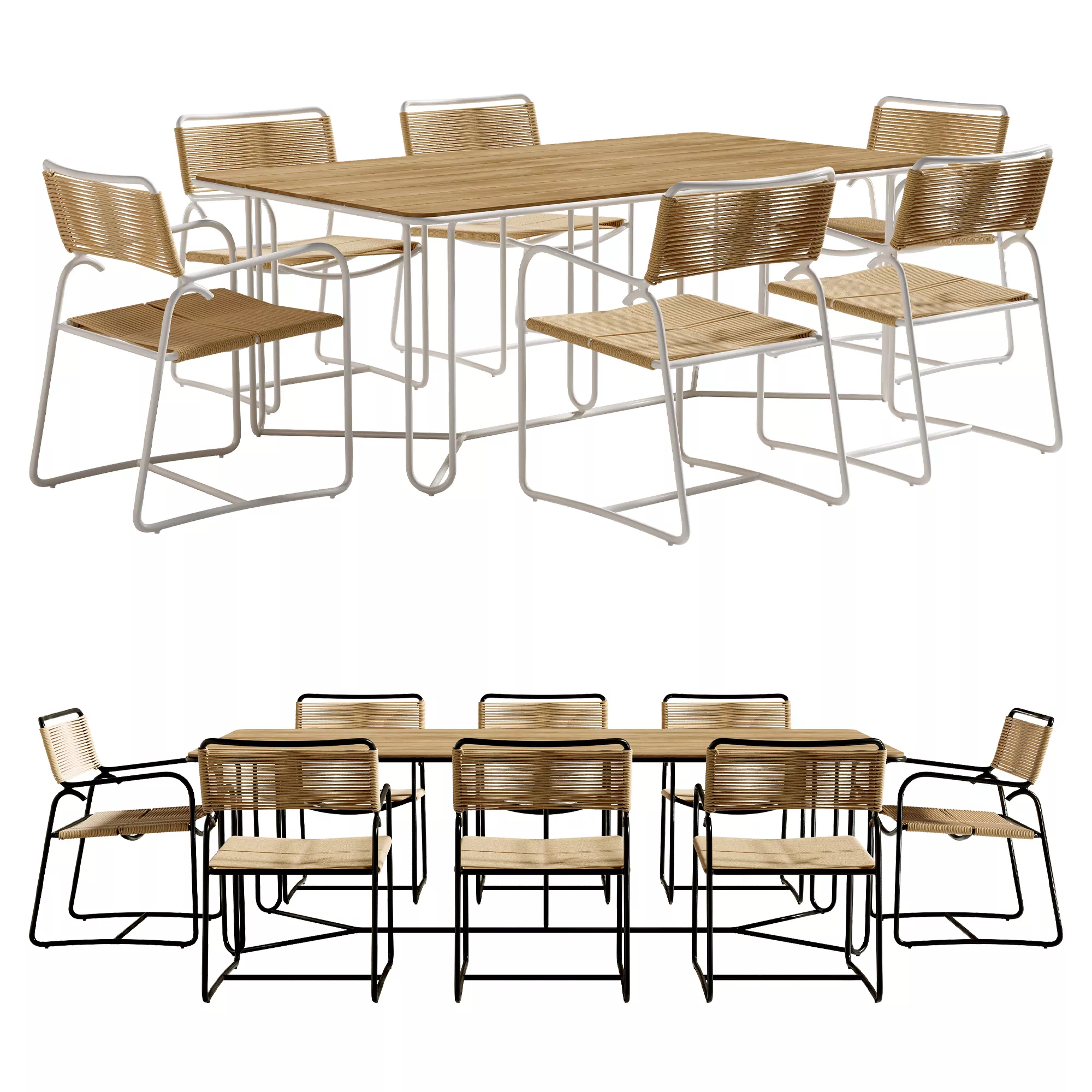 Walter Lamb Rectangular Dining Table Set 3D model