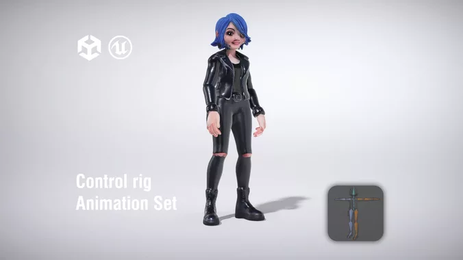 Stylish Female Character in Black Outfit low poly 3d model