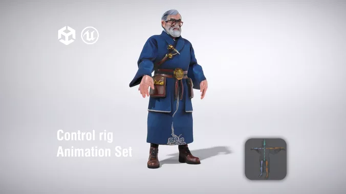 Elderly Scholar in Traditional Robes with Accessories