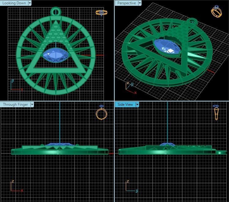 Pendant all seeing eye with diamond in center 3D print model_2