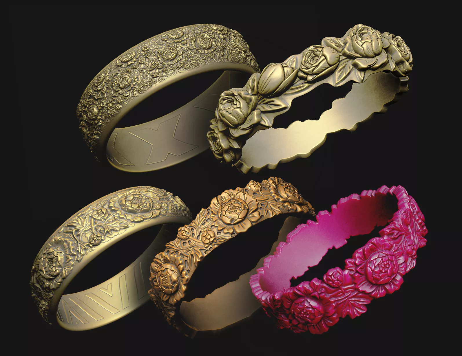 floral-band peony-band eternity-band jewelry-design 3D Model Pack