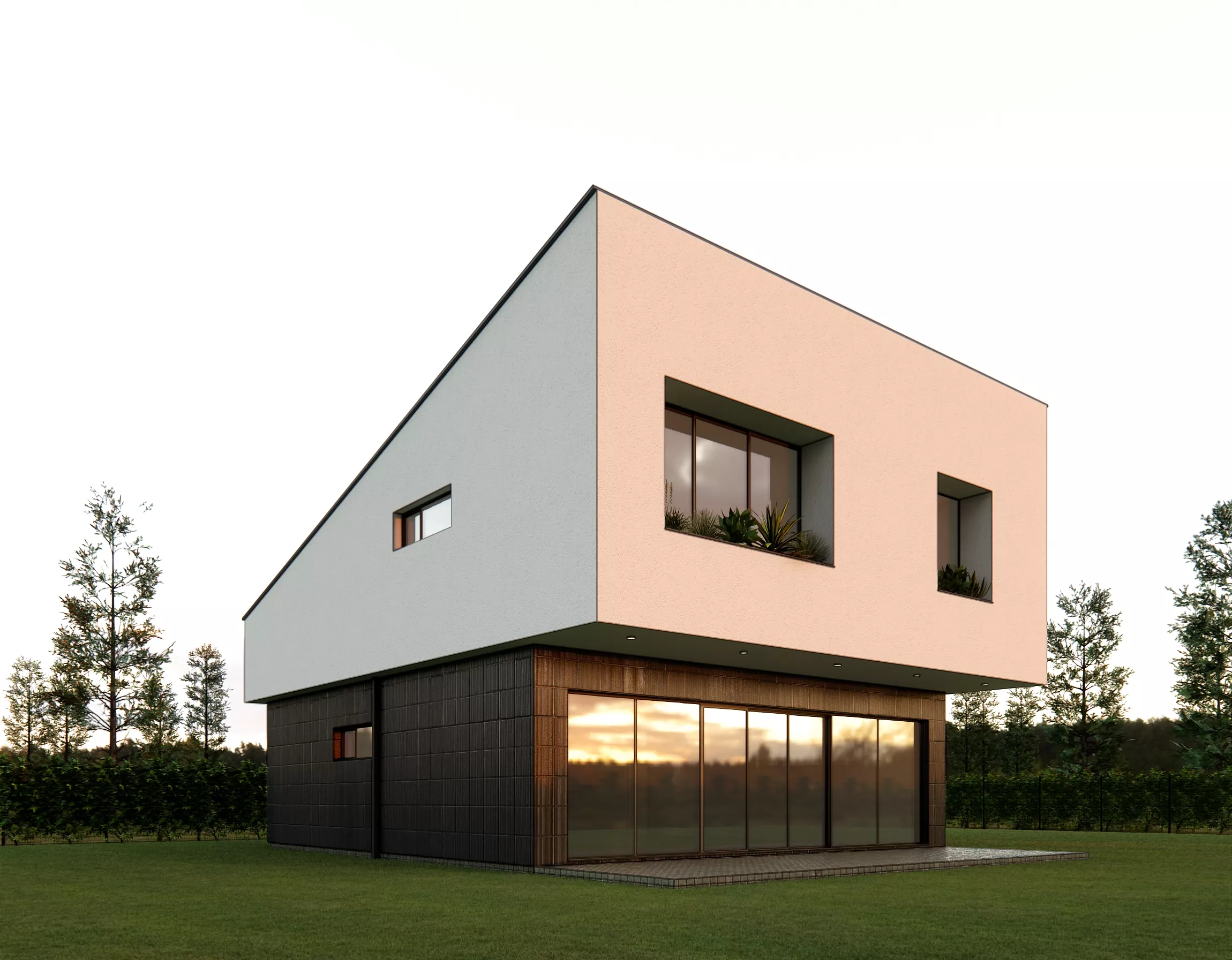 Modern Minimalist House Blender file Low-poly 3D model