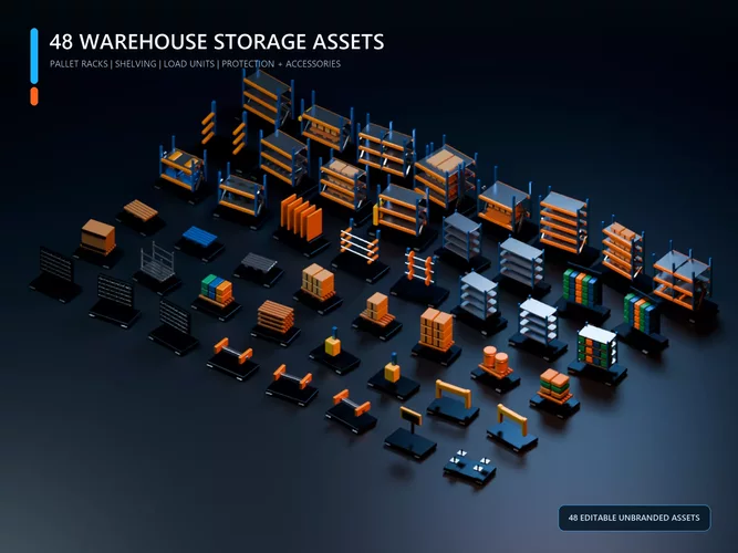 Industrial Warehouse Pallet Racking Storage Kit - 48 Assets