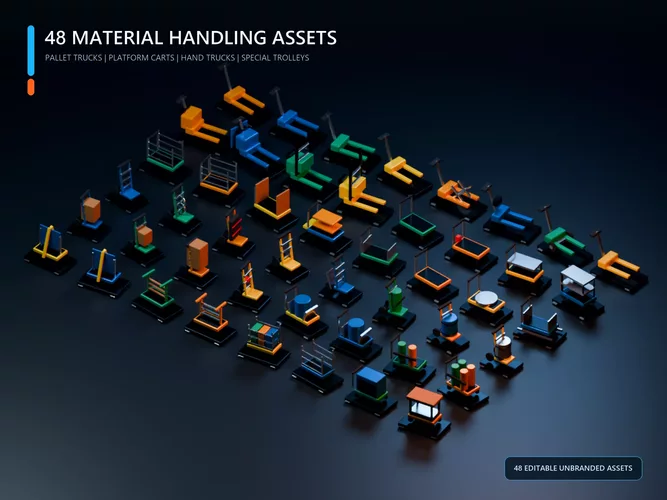 Industrial Material Handling Carts Trolleys Kit - 48 Assets