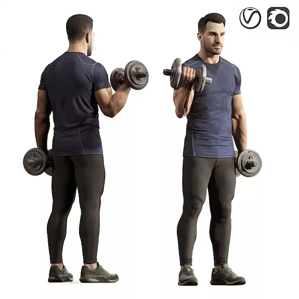 Realistic Male Fitness Character with Dumbbells 3D model
