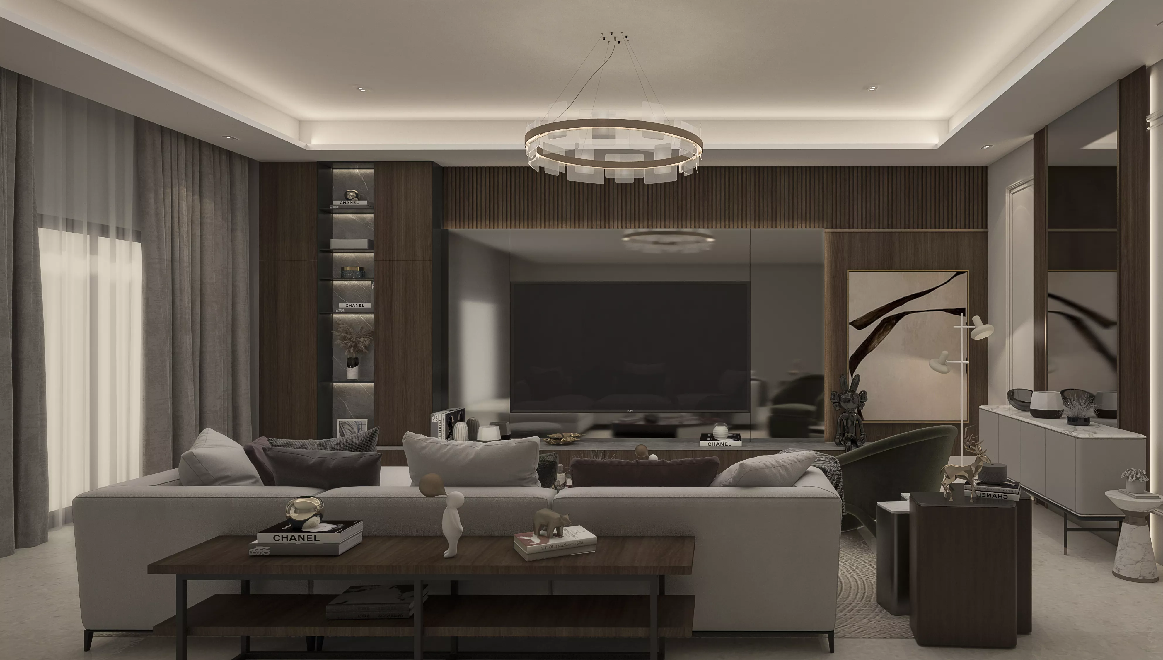 Modern Living Room And Dining Area Interior 3D Scene 3D model