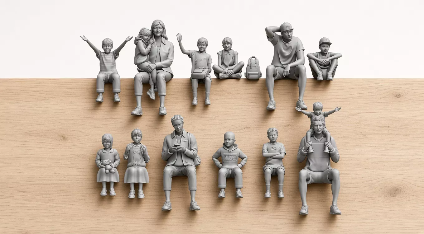 Seated People Figures STL Sitting Miniatures Passenger 3D print model