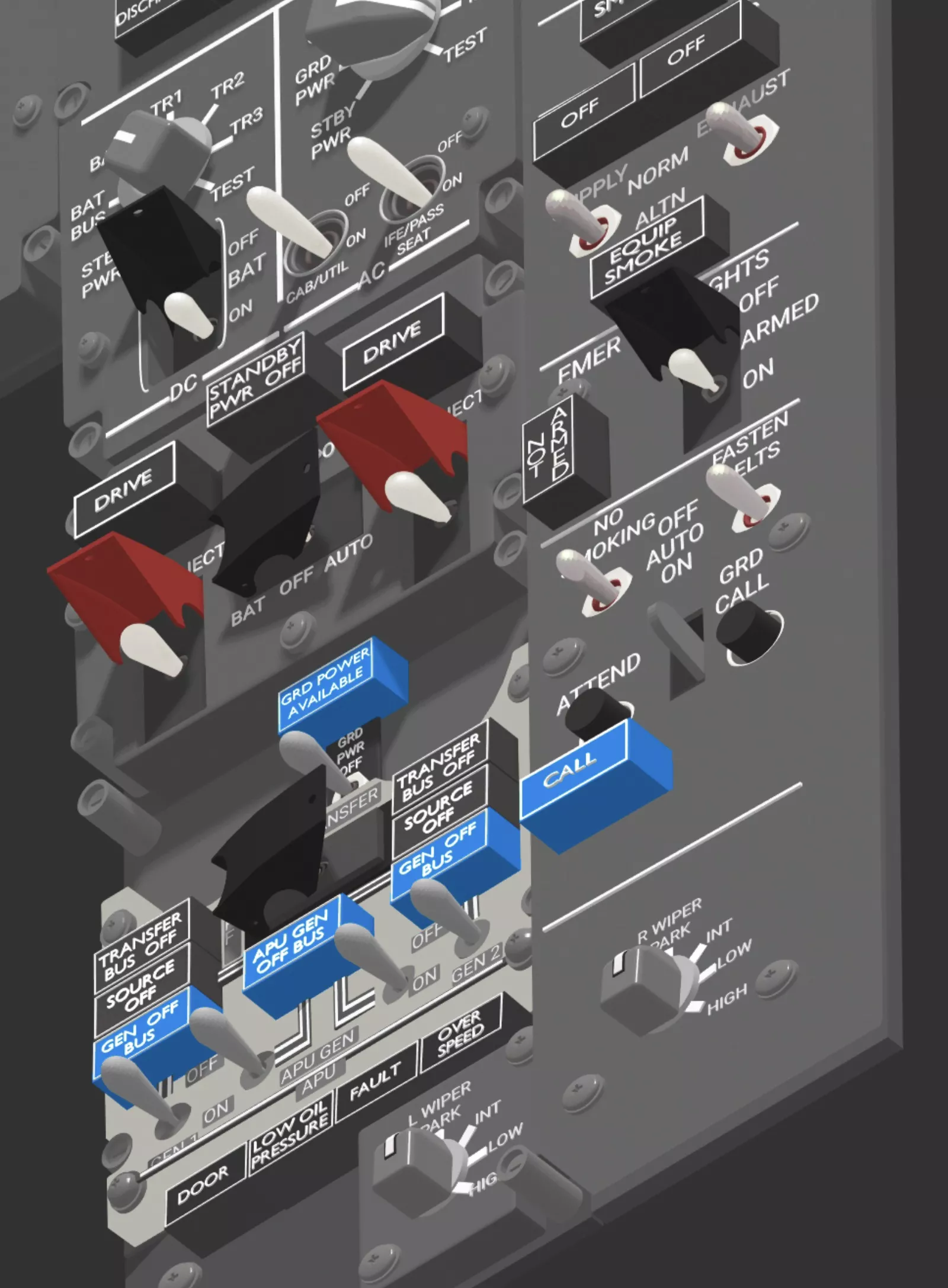 Boeing 737 MAX Aft Overhead Panels ATA 24 and ATA 27 Low-poly 3D model