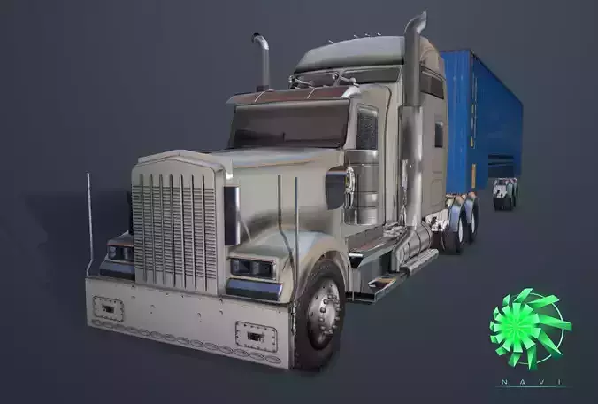 Truck trailer tractor vehicle Low-poly 3D model
