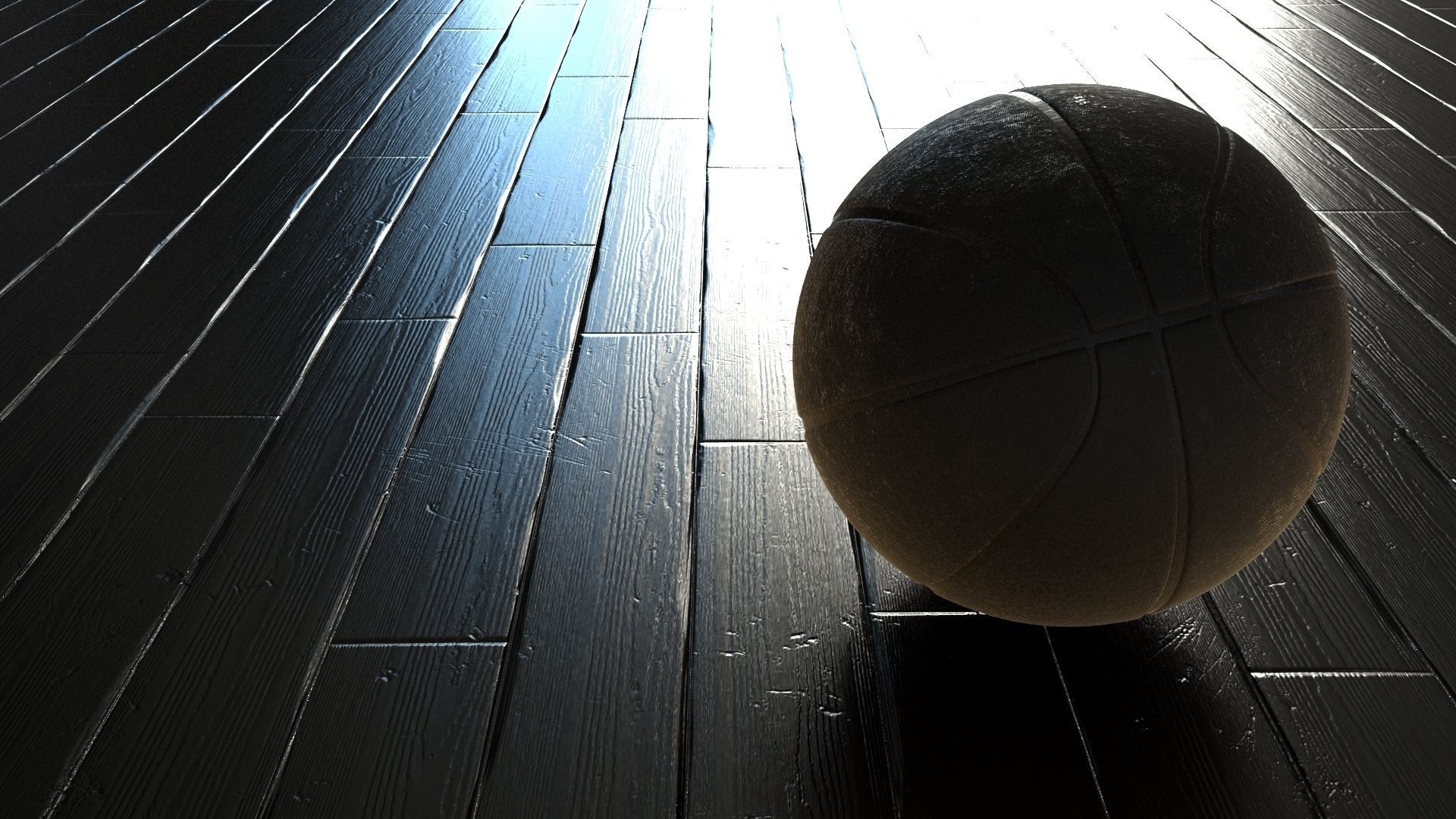 Basketball on Gym Floor 3D model_2
