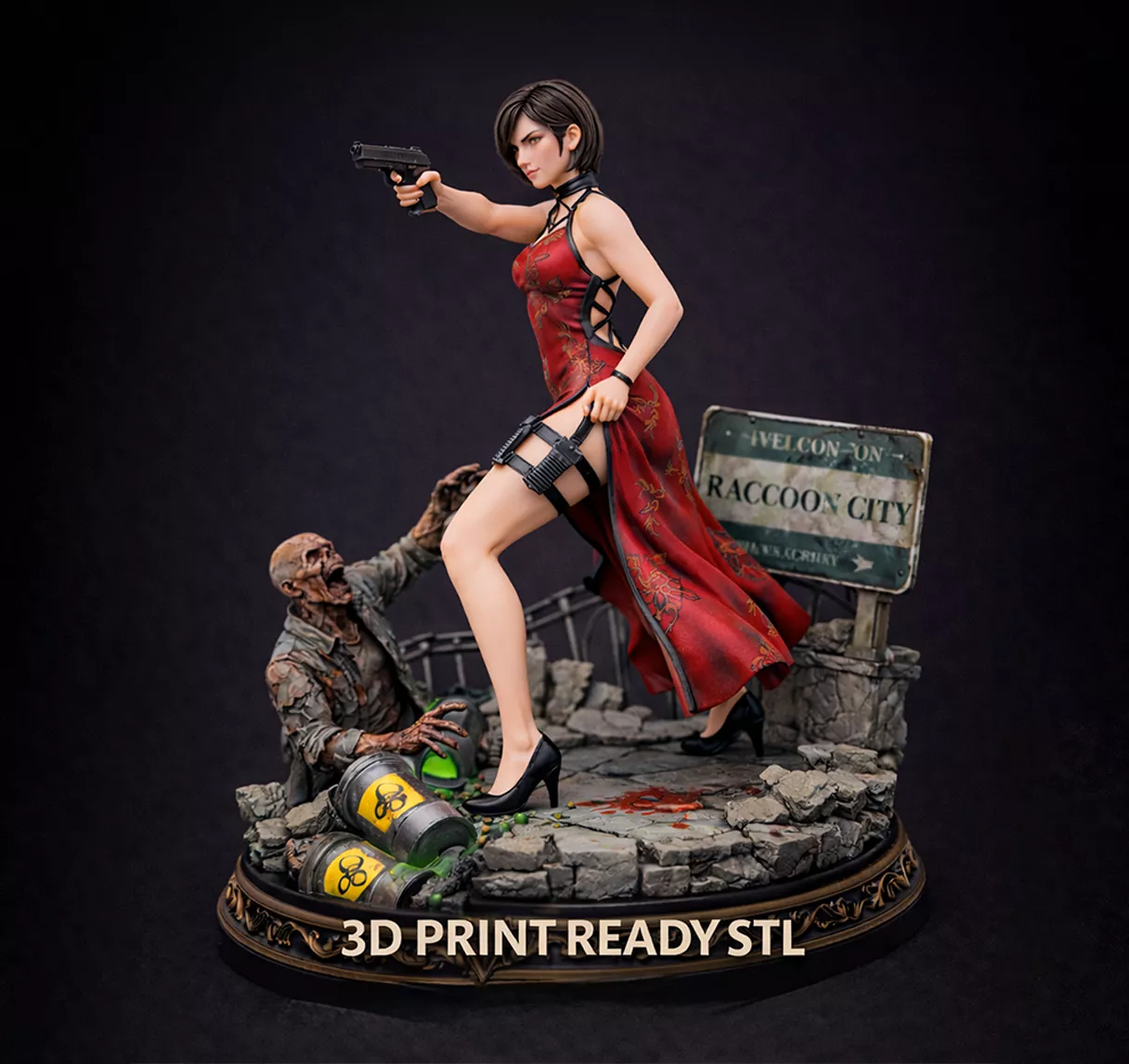Ada Wong Zombie Diorama 3D Print Ready STL - Detailed Figure 3D print model