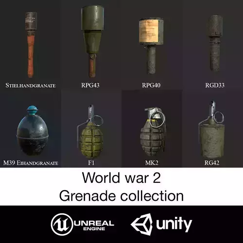 World war 2 Grenade Collection Low-poly 3D model