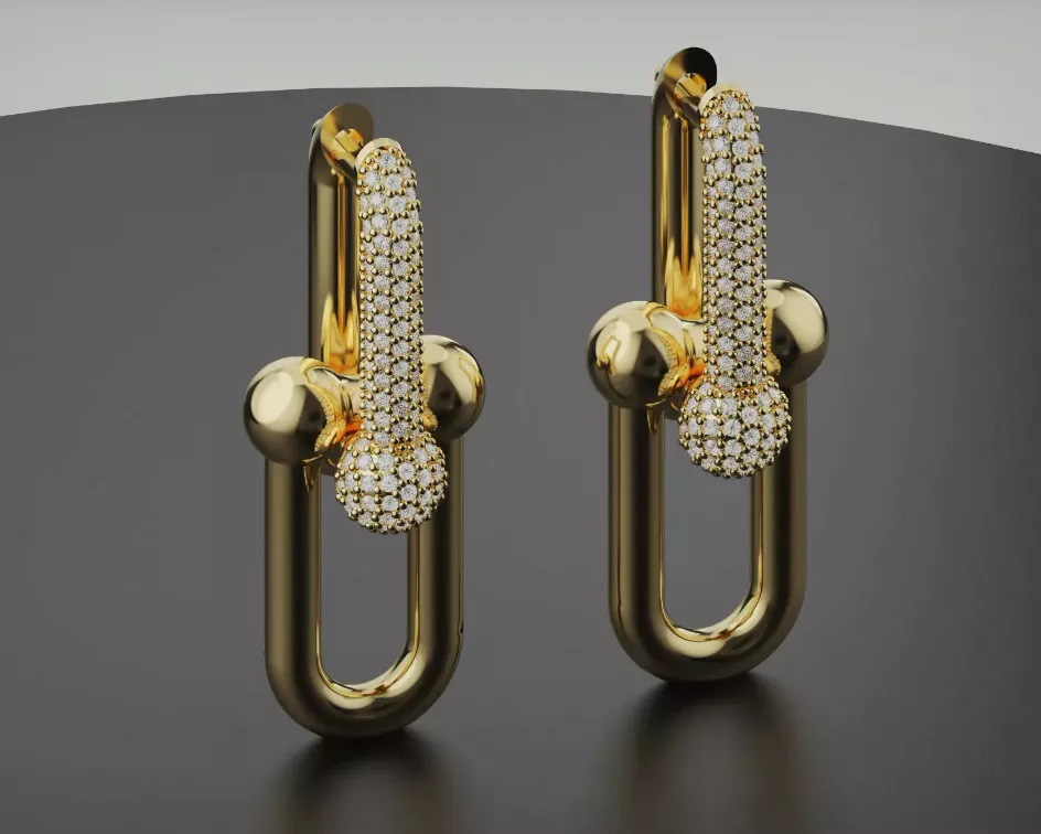 tiffany Pave Phallus U-Link Drop Earrings 3D print model