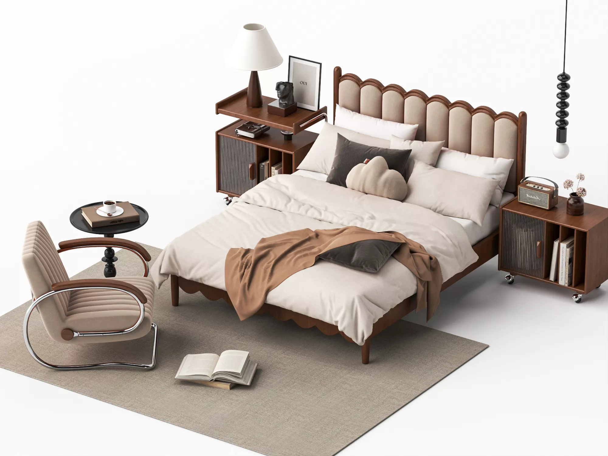 Modern bedroom set Low-poly 3D model
